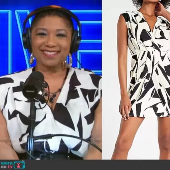 Express Sleeveless Abstract Print Draped Mini Sheath Midi Dress V-Neck Wrap Top - Picture 3 of 16